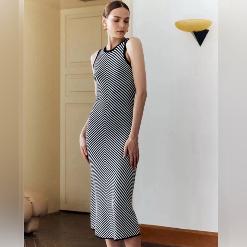 House of Harlow 1960 Navy and White
Sheath Midi Dress